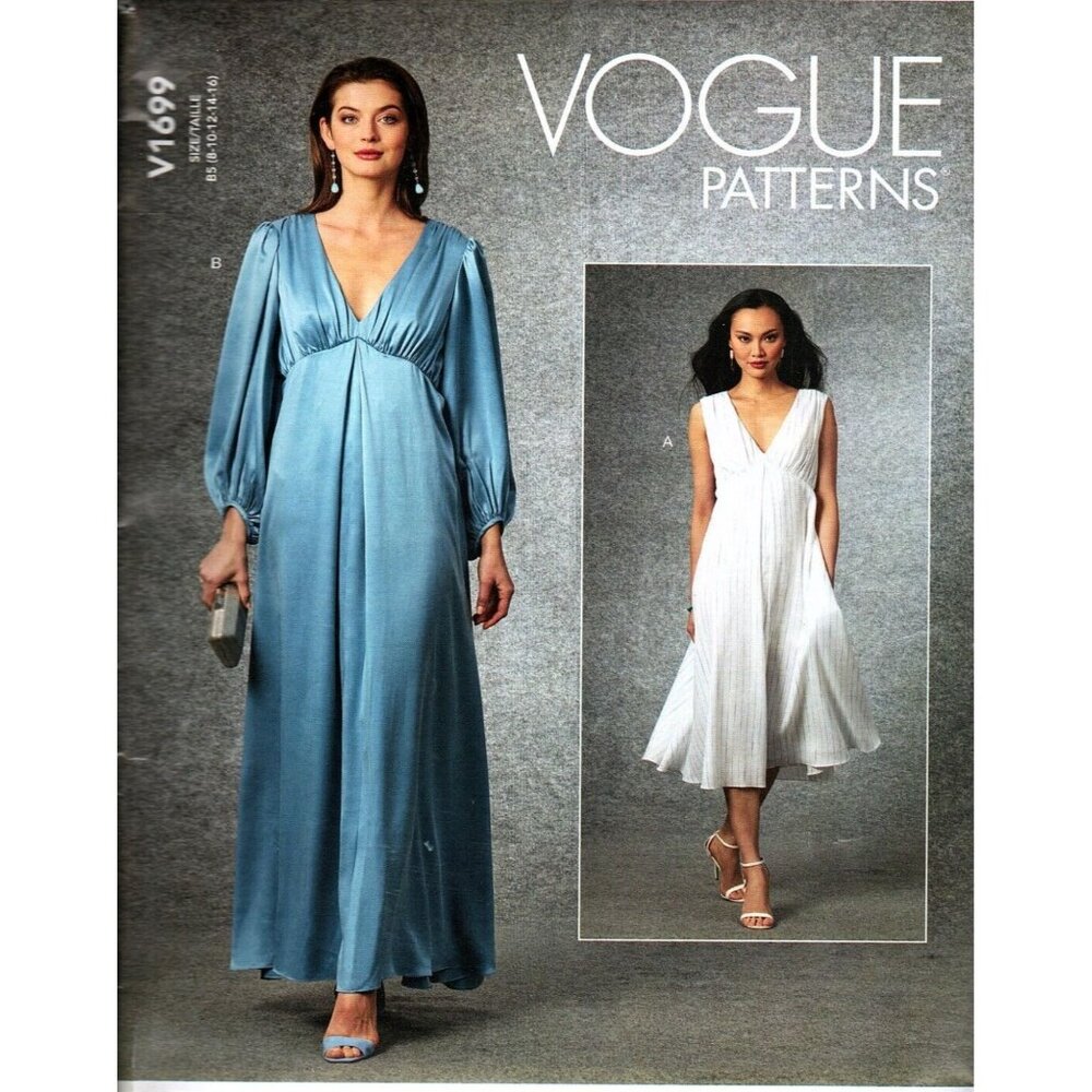 Vogue V1699 Misses 8 to 16 Loose Fitting Lined V-Neck Dress Uncut Sewing Pattern